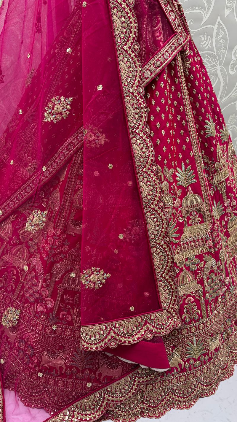 Pink Pure Soft Net Heavy Embroidery Work Bridal Lehenga