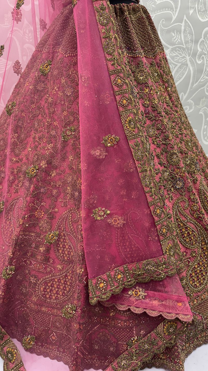 Pink Pure Soft Heavy Net Sequins Embroidery Work Bridal Lehenga 