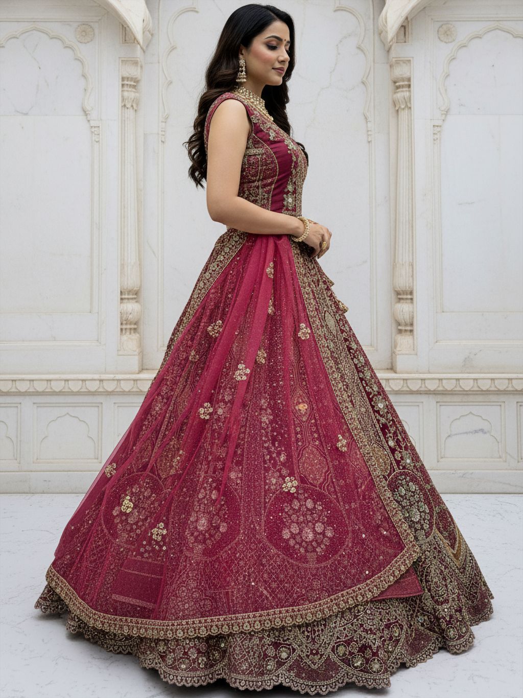 Pink Pure Soft Orgenza Sequins Work Bridal Lehenga Choli