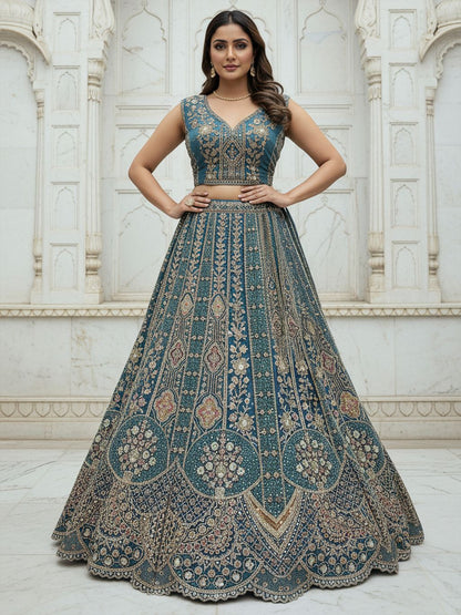 Firozi Pure Soft Orgenza Sequins Work Bridal Lehenga Choli Organza Lehenga Choli Anant Tex Exports Pvt.Ltd..