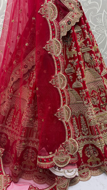 Red Pure Soft Heavy Silk Khatali Work Bridal Lehenga Choli Wedding Lehenga Choli Anant Tex Exports Pvt.Ltd..