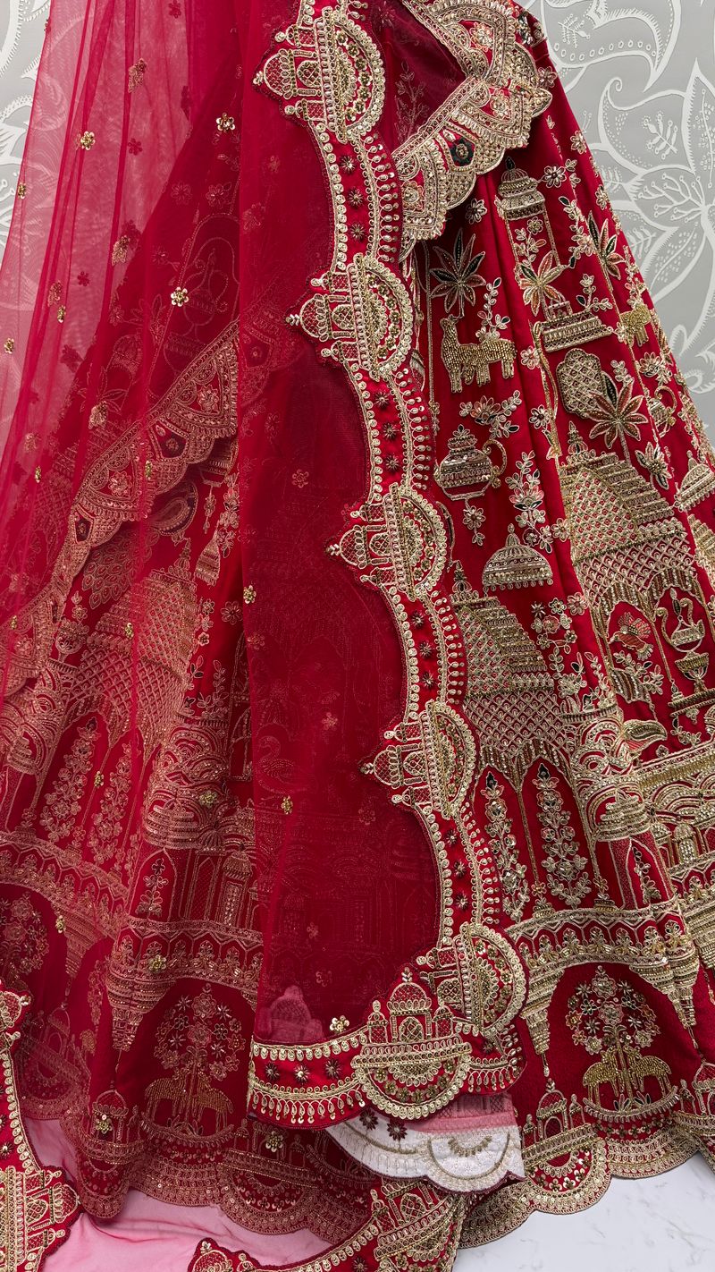Red Pure Soft Heavy Silk Khatali Work Bridal Lehenga Choli