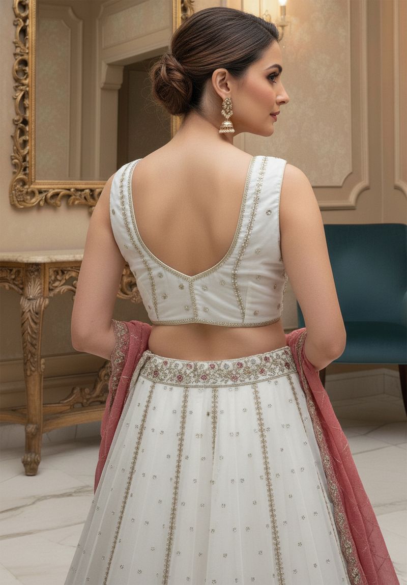 White Pure Soft Gadhwal Silk Heavy Embroidery Work Bridal Lehenga