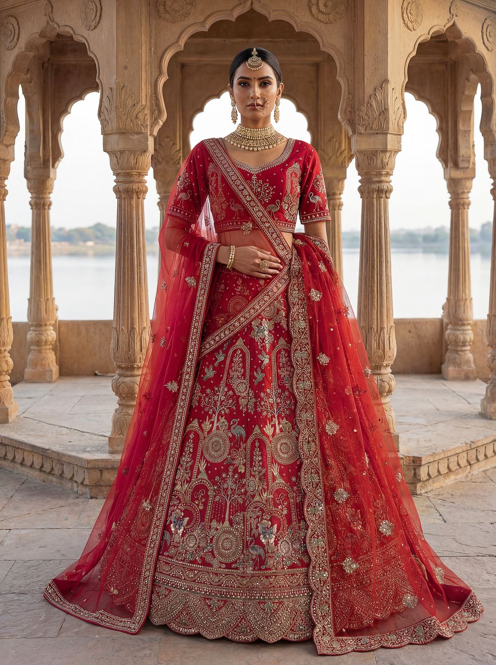 Red Pure Soft Silk Heavy Embroidery Work Bridal Lehenga 
