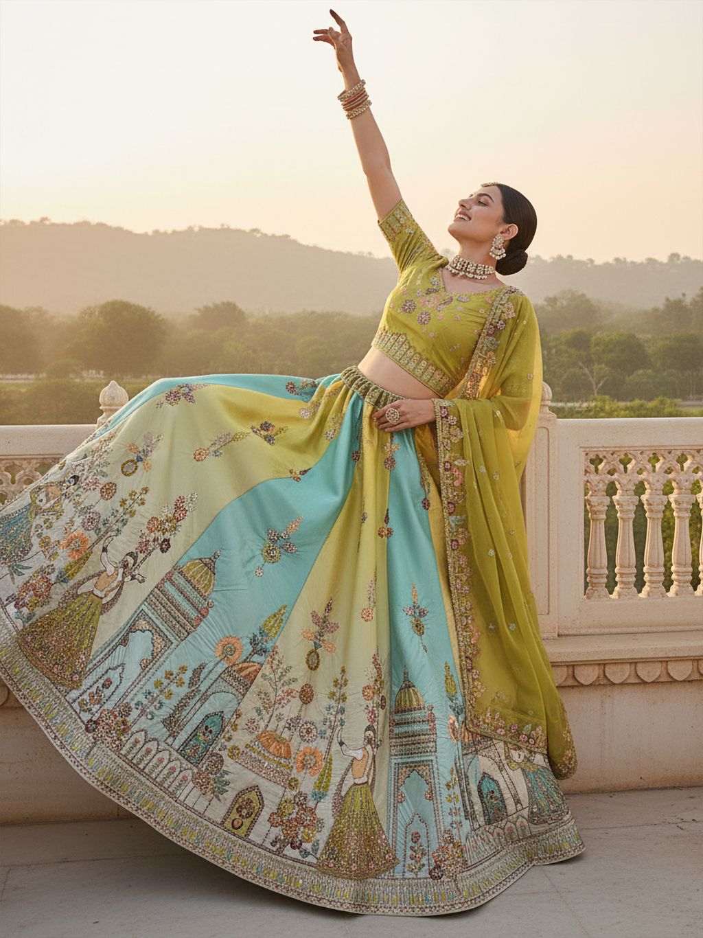 Multi Pista Pure Soft Silk Premium Bridal Lehenga Choli