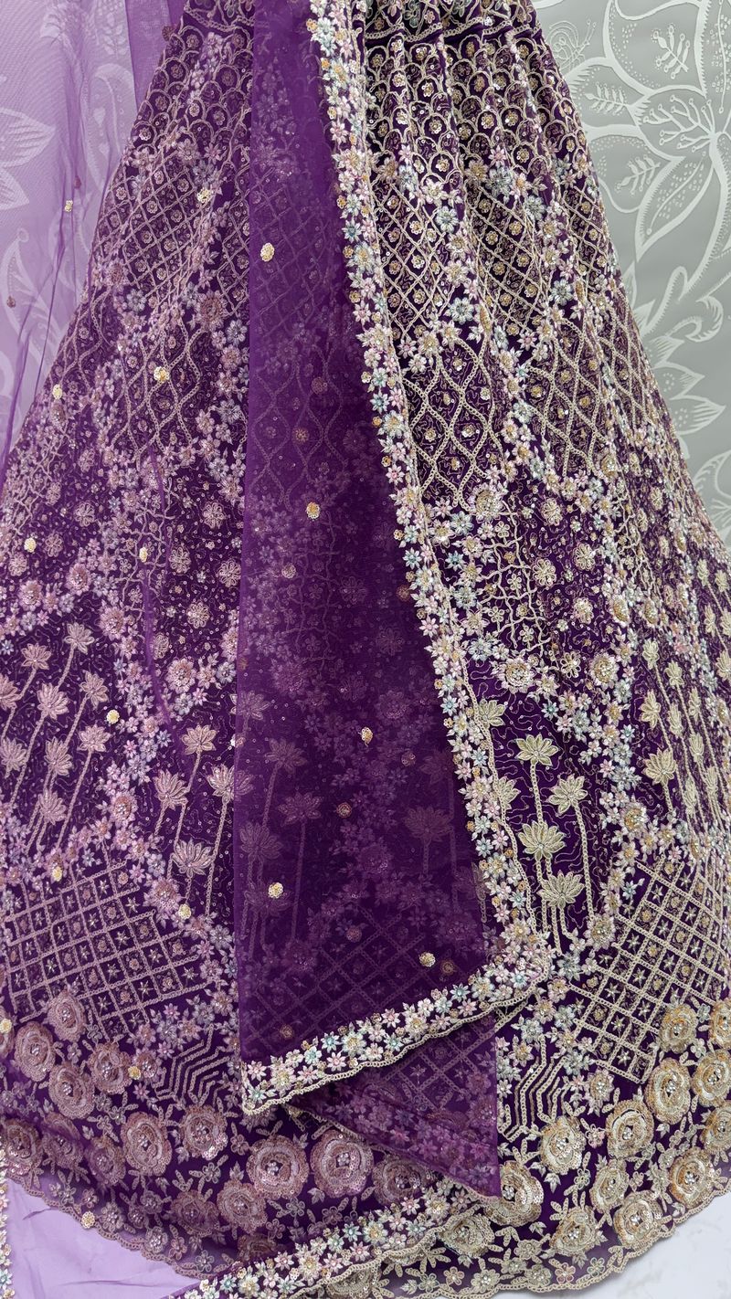 Indigo Pure Soft Net Heavy Embroidery Work Bridal Lehenga