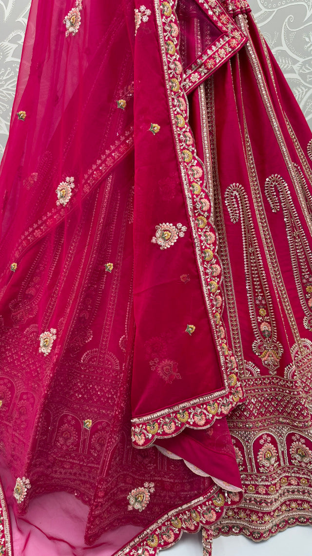 Rani Pink Pure Soft Pink Moti Handwork Peacock Multi Cotton thread Sequins Work Bridal Lehenga Choli