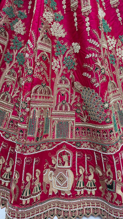 Rasberry Pink Pure Soft Silk Heavy Embroidery Work Bridal Lehenga