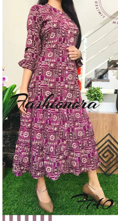 Party wear Premium Rayon Printed Dress with Hand Work Kurti - Anant Exports