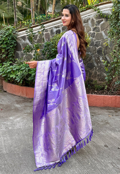 Lavender Green Banarasi Jaal Soft Silk Zari Woven Saree Kanjivaram Saree Anant Tex Exports Pvt.Ltd..