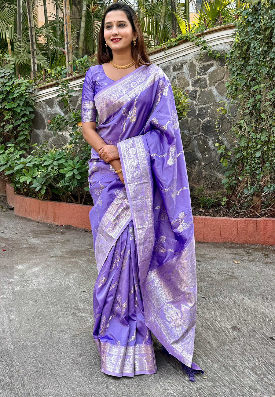 Lavender Green Banarasi Jaal Soft Silk Zari Woven Saree Kanjivaram Saree Anant Tex Exports Pvt.Ltd..