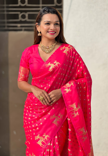 Pink Soft Silk Dual Zari Woven Soft Silk Saree Kanjivaram Saree Anant Tex Exports Pvt.Ltd..