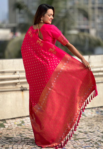 Pink Soft Silk Dual Zari Woven Soft Silk Saree Kanjivaram Saree Anant Tex Exports Pvt.Ltd..