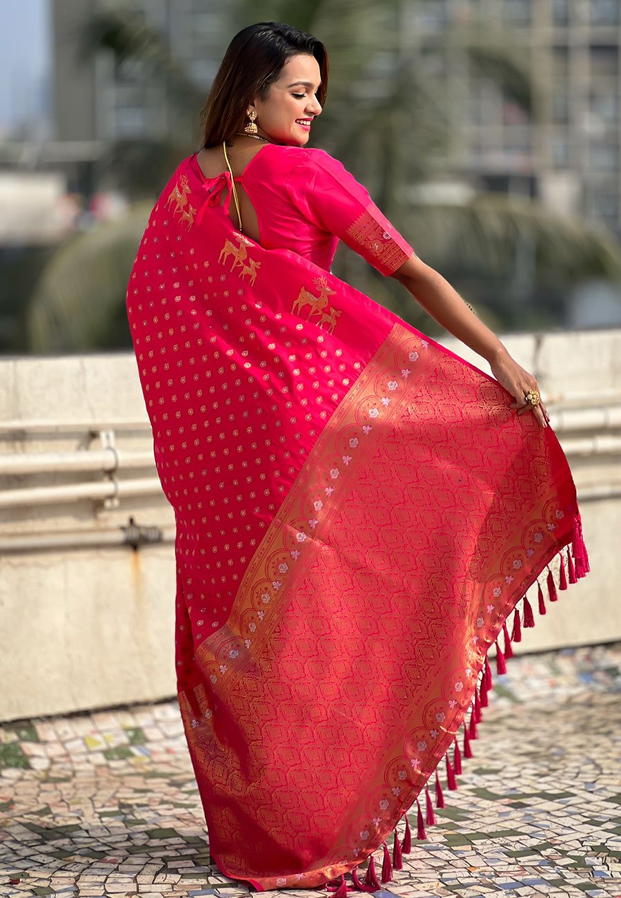 Pink Soft Silk Dual Zari Woven Soft Silk Saree