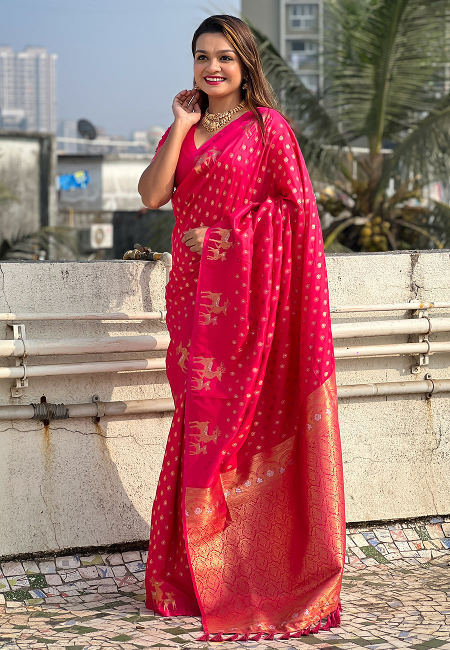 Pink Soft Silk Dual Zari Woven Soft Silk Saree Kanjivaram Saree Anant Tex Exports Pvt.Ltd..