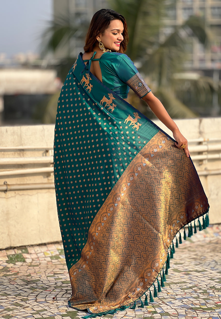 Green Soft Silk Dual Zari Woven Soft Silk Saree Kanjivaram Saree Anant Tex Exports Pvt.Ltd..