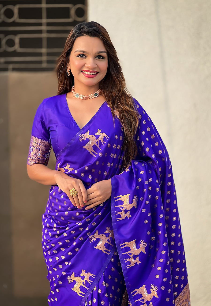Violet Soft Silk Dual Zari Woven Soft Silk Saree Kanjivaram Saree Anant Tex Exports Pvt.Ltd..