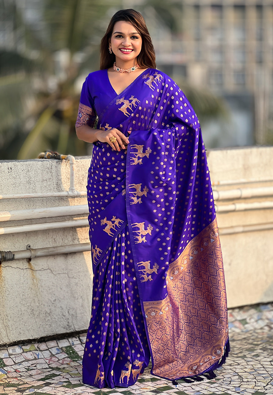 Violet Soft Silk Dual Zari Woven Soft Silk Saree Kanjivaram Saree Anant Tex Exports Pvt.Ltd..