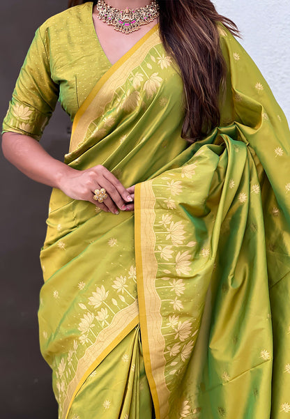 Mehendi Green Pure Soft Silk Zari Woven Pichwai Silk Saree 