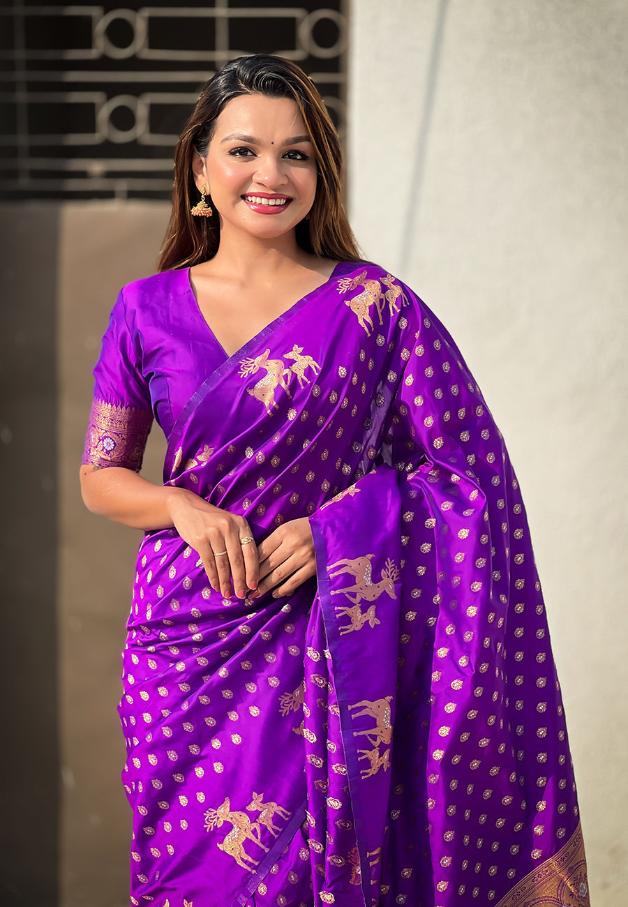 Purple Soft Silk Dual Zari Woven Soft Silk Saree Kanjivaram Saree Anant Tex Exports Pvt.Ltd..