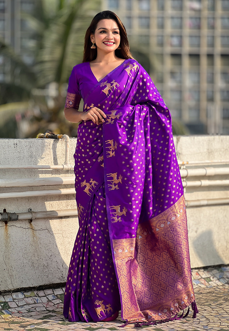 Purple Soft Silk Dual Zari Woven Soft Silk Saree Kanjivaram Saree Anant Tex Exports Pvt.Ltd..