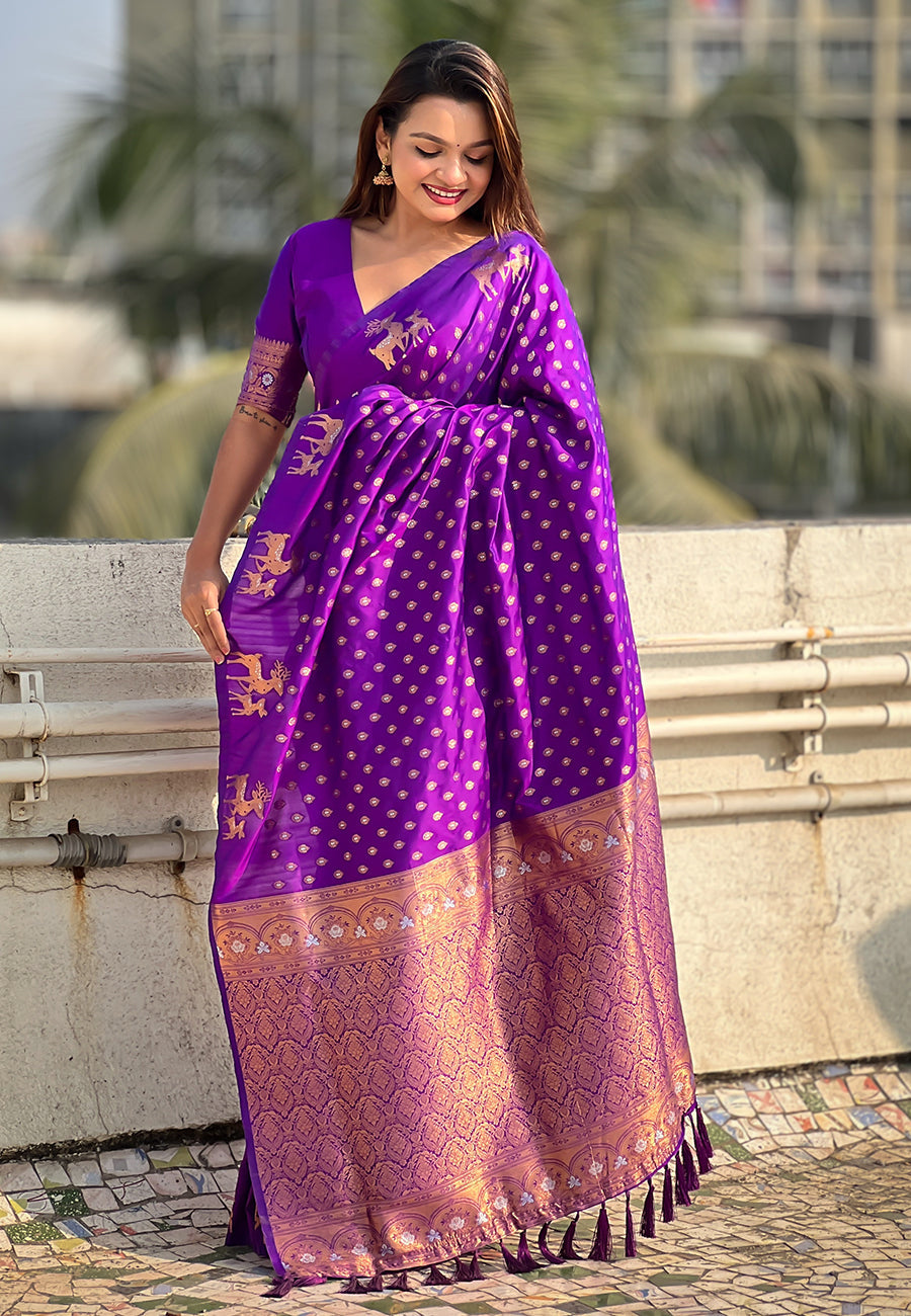 Purple Soft Silk Dual Zari Woven Soft Silk Saree Kanjivaram Saree Anant Tex Exports Pvt.Ltd..