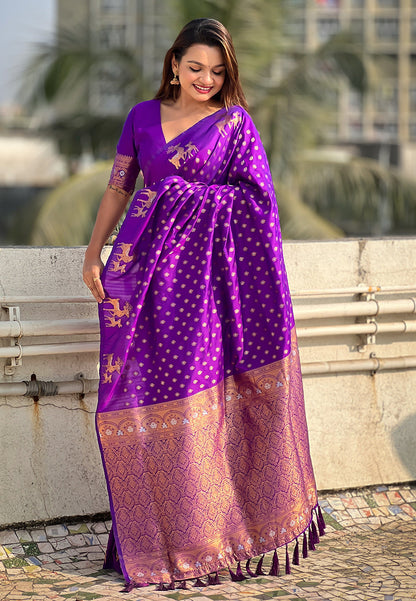 Purple Soft Silk Dual Zari Woven Soft Silk Saree Kanjivaram Saree Anant Tex Exports Pvt.Ltd..