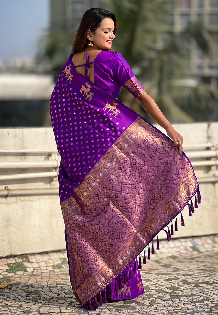 Purple Soft Silk Dual Zari Woven Soft Silk Saree Kanjivaram Saree Anant Tex Exports Pvt.Ltd..
