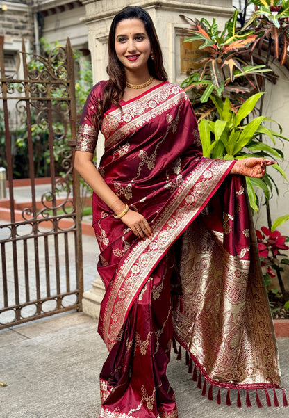 Maroon Green Banarasi Jaal Soft Silk Zari Woven Saree Kanjivaram Saree Anant Tex Exports Pvt.Ltd..