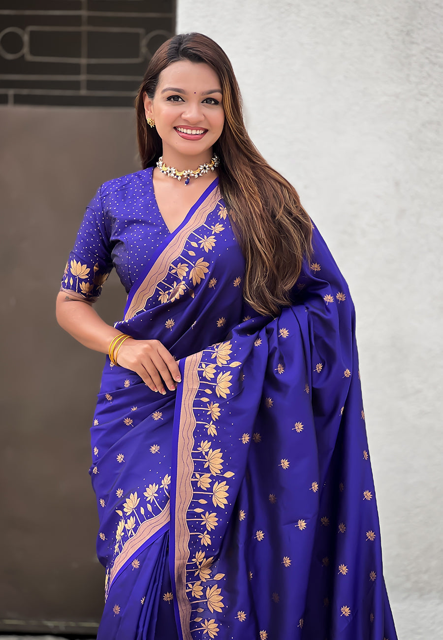 Violet Pure Soft Silk Zari Woven Pichwai Silk Saree 