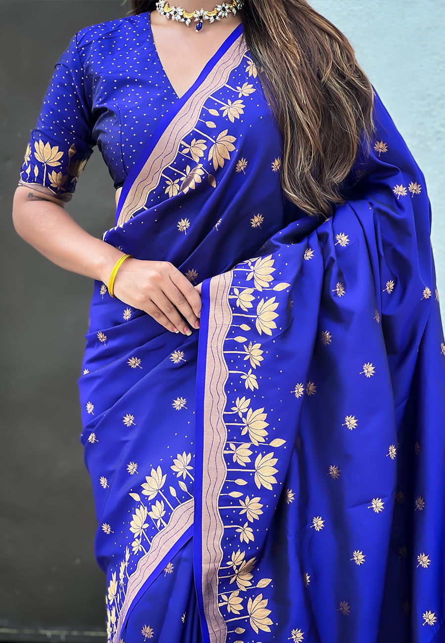 Violet Pure Soft Silk Zari Woven Pichwai Silk Saree 