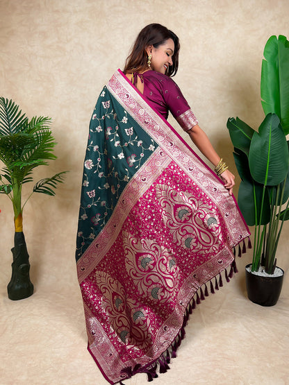 Bottle Green Banarasi Jaal Zari Woven Silk Banarasi Saree Banarasi Silk Saree Anant Tex Exports Pvt.Ltd..