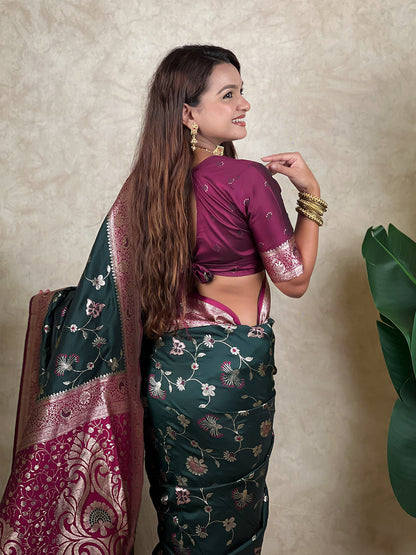 Bottle Green Banarasi Jaal Zari Woven Silk Banarasi Saree Banarasi Silk Saree Anant Tex Exports Pvt.Ltd..