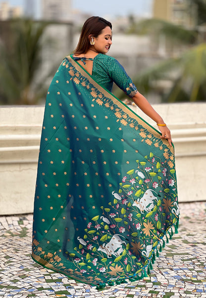 Green Pure Soft Silk Zari Woven Pichwai Silk Saree 