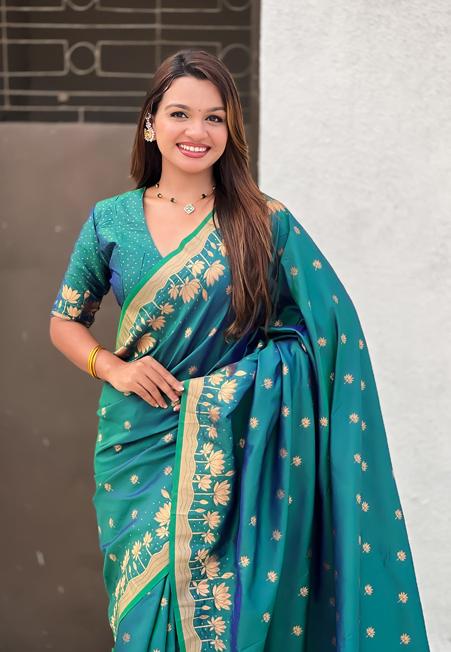 Green Pure Soft Silk Zari Woven Pichwai Silk Saree 