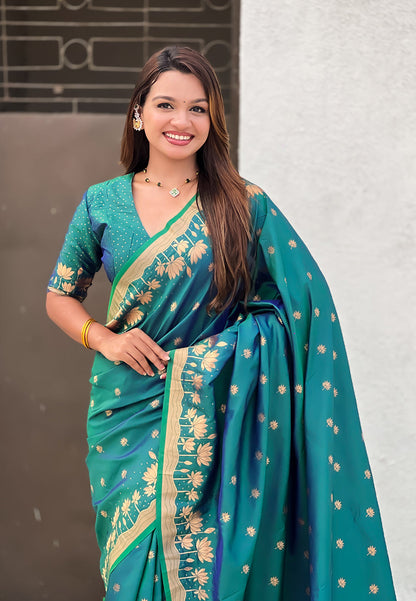 Green Pure Soft Silk Zari Woven Pichwai Silk Saree 