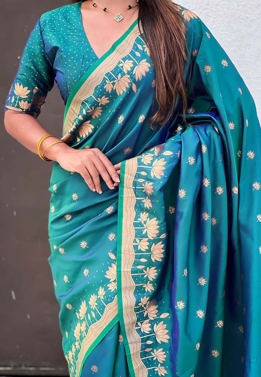 Green Pure Soft Silk Zari Woven Pichwai Silk Saree 