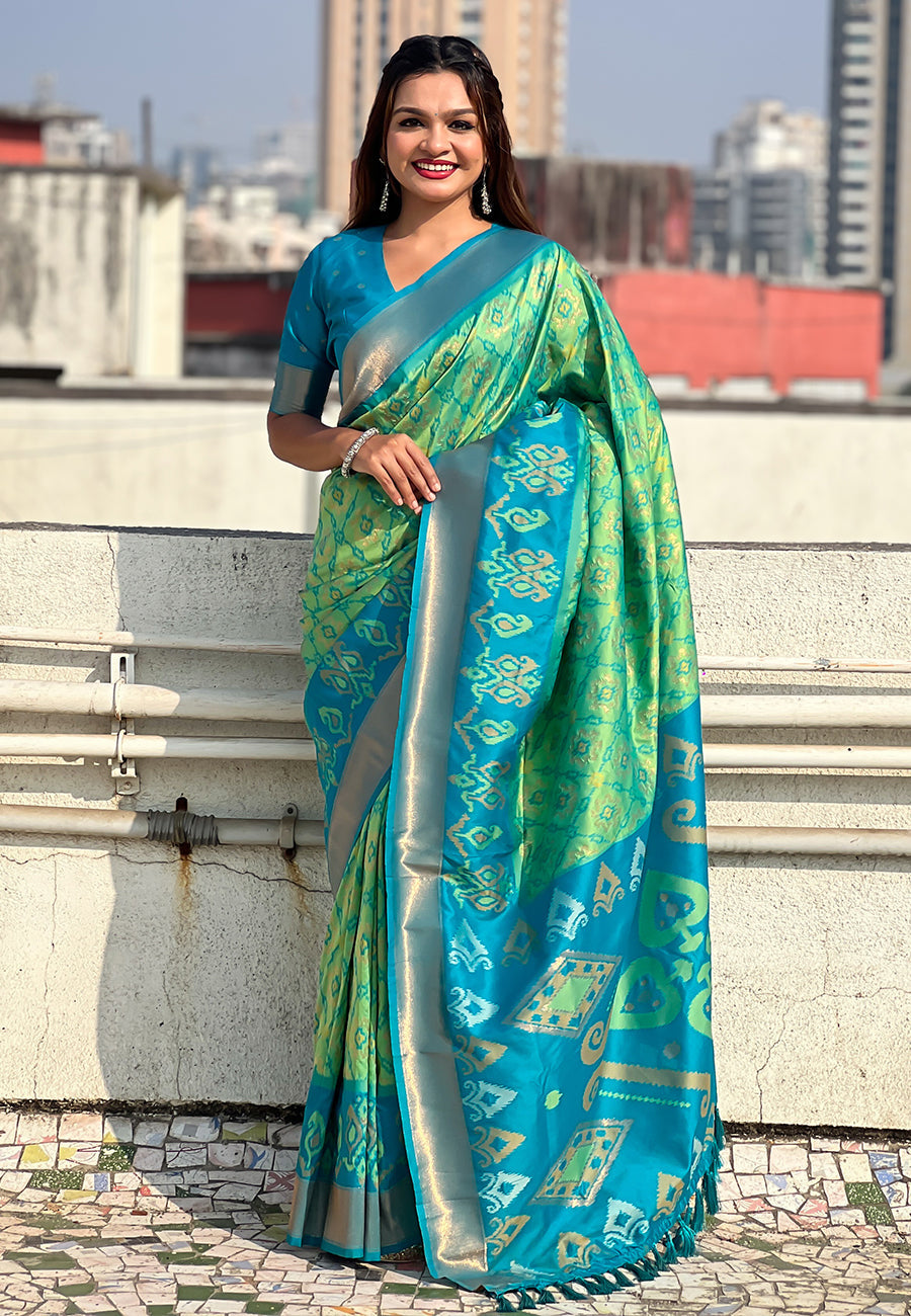 Pista Green Soft Silk Zari Woven Patola Saree