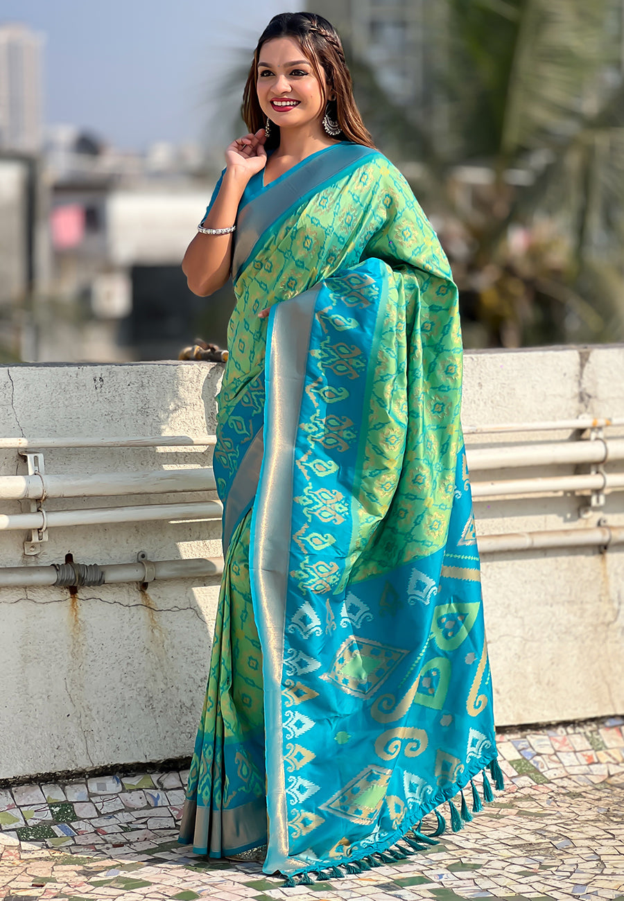 Pista Green Soft Silk Zari Woven Patola Saree