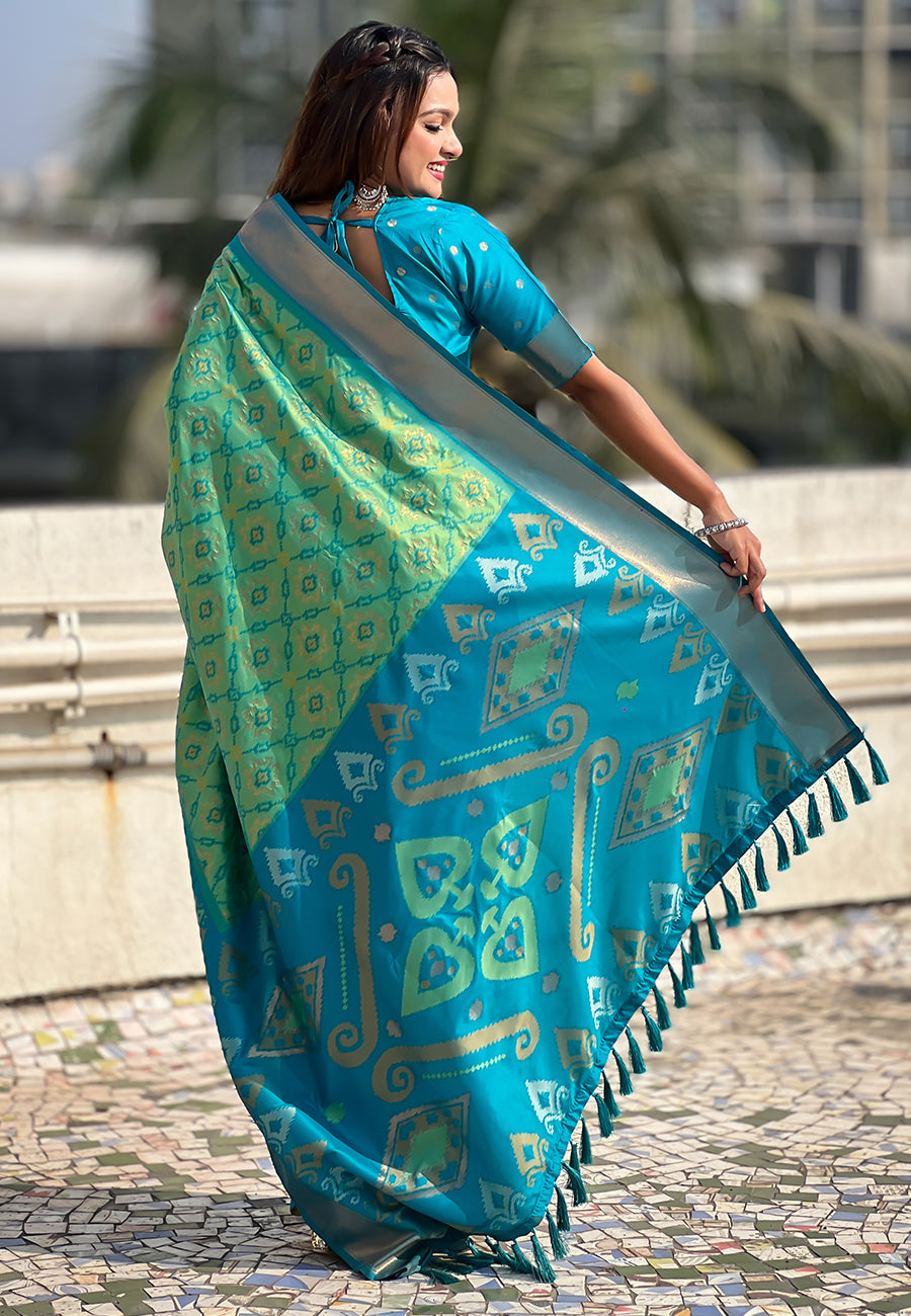 Pista Green Soft Silk Zari Woven Patola Saree