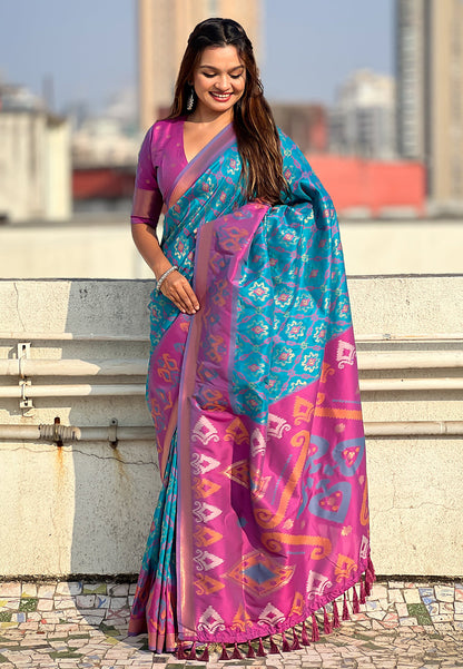 Sky Blue Soft Silk Zari Woven Patola Saree Banarasi Saree Anant Tex Exports Pvt.Ltd..