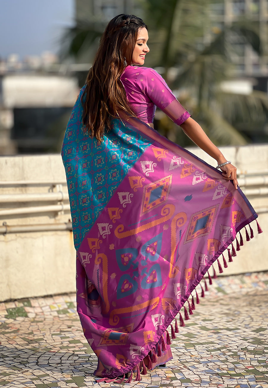 Sky Blue Soft Silk Zari Woven Patola Saree