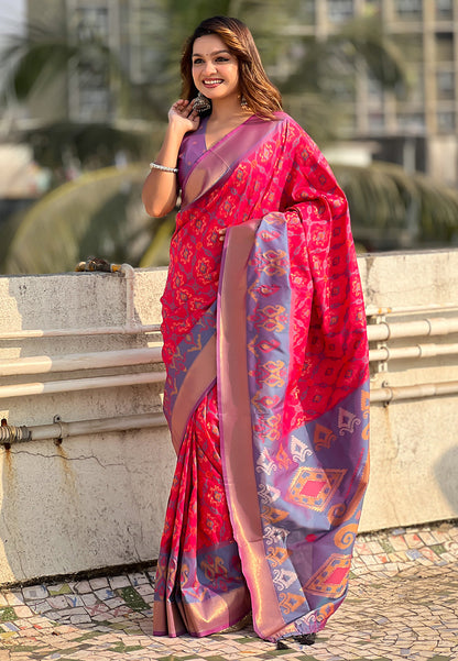Pink Soft Silk Zari Woven Patola Saree Banarasi Saree Anant Tex Exports Pvt.Ltd..