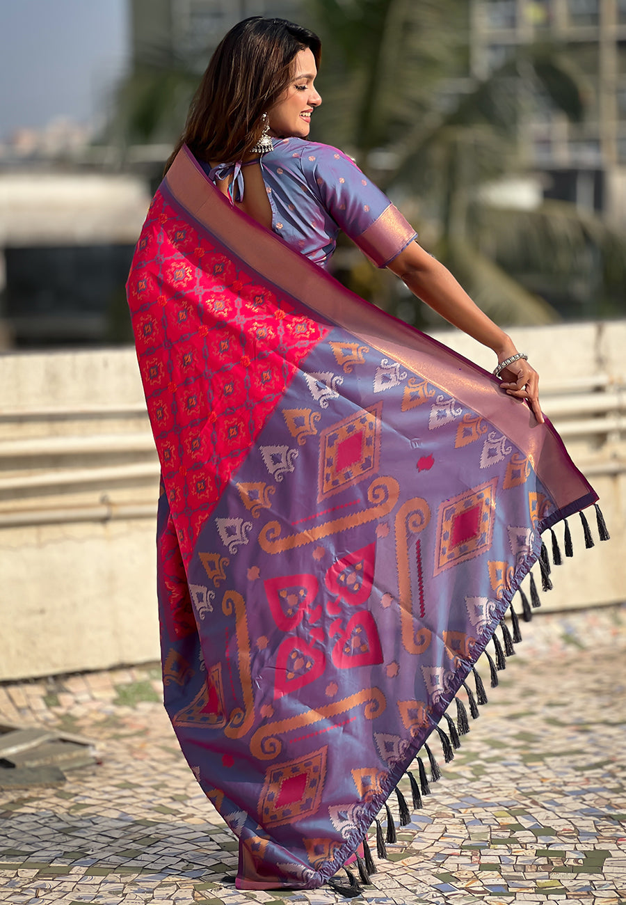 Pink Soft Silk Zari Woven Patola Saree