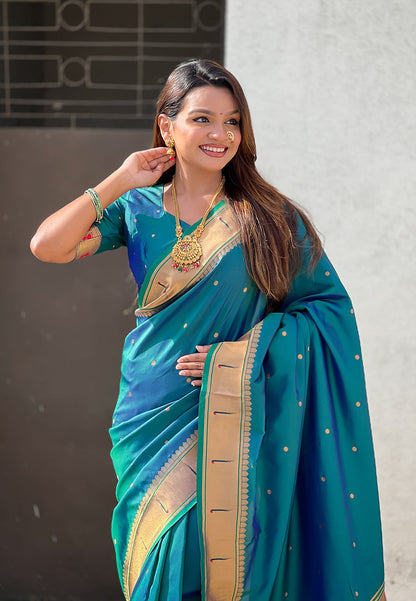 Green Zari Woven Mahalaxmi God Paithani Silk Saree Paithani Saree Anant Tex Exports Pvt.Ltd..