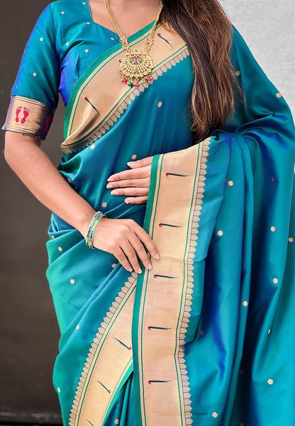 Green Zari Woven Mahalaxmi God Paithani Silk Saree Paithani Saree Anant Tex Exports Pvt.Ltd..