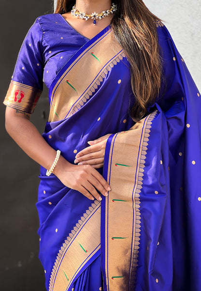Violet Zari Woven Mahalaxmi God Paithani Silk Saree Paithani Saree Anant Tex Exports Pvt.Ltd..