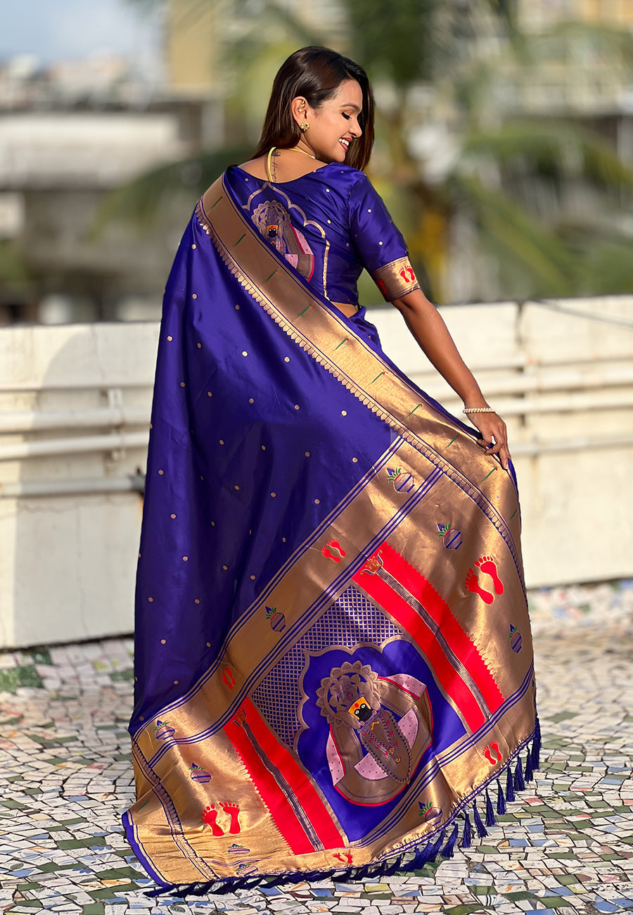 Violet Zari Woven Mahalaxmi God Paithani Silk Saree Paithani Saree Anant Tex Exports Pvt.Ltd..
