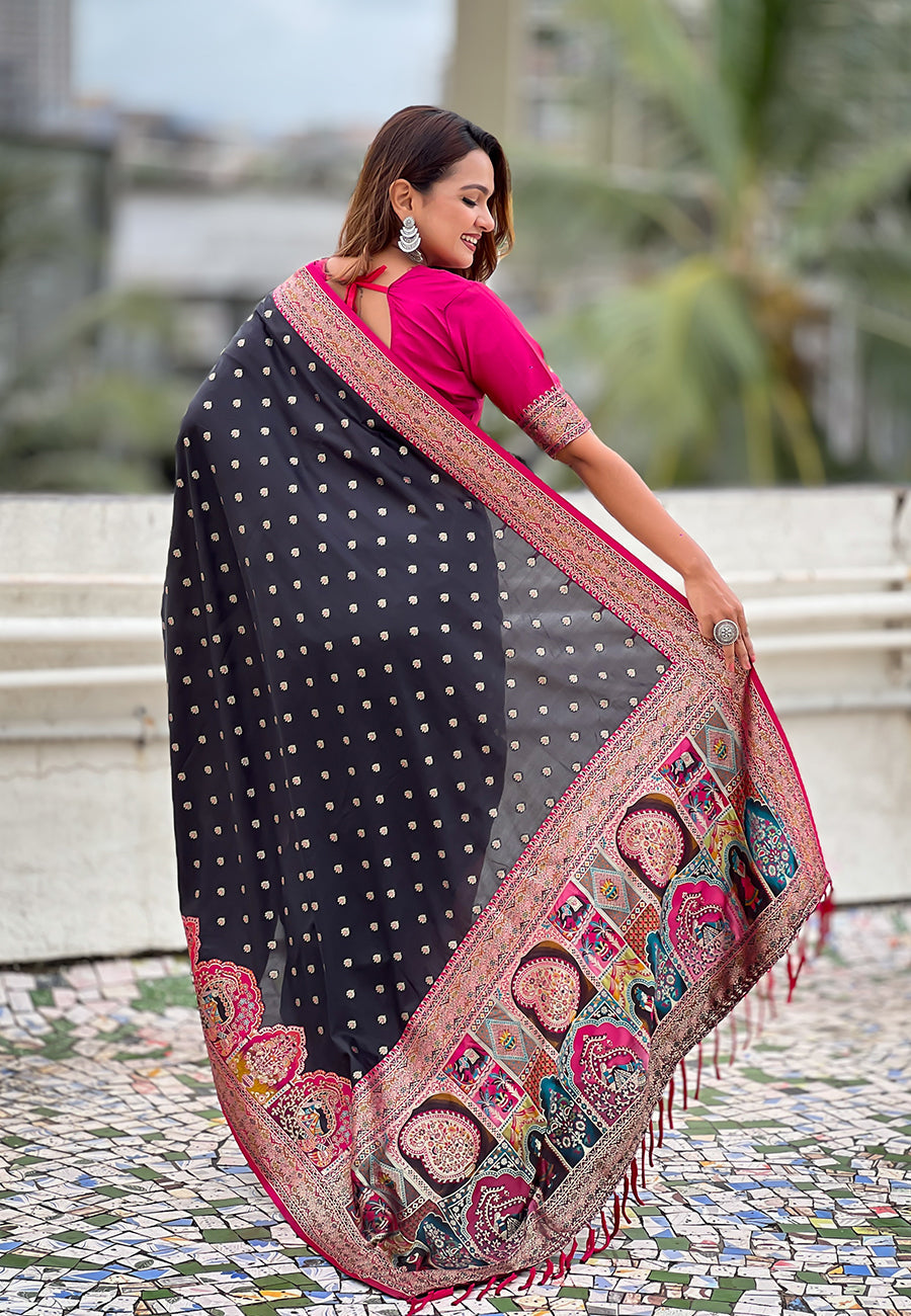 Jade Black Pashmina Darbari Silk Zari Banarasi Saree Banarasi Saree Anant Tex Exports Pvt.Ltd..