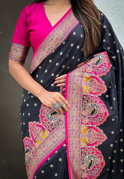 Jade Black Pashmina Darbari Silk Zari Banarasi Saree Banarasi Saree Anant Tex Exports Pvt.Ltd..